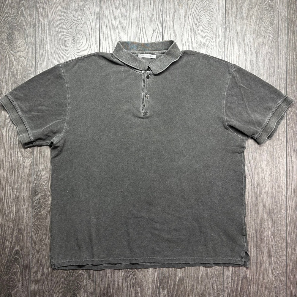John Elliott Mens Sun-Drenched Pique Polo Shirt Charcoal Grey Size 2 Medium